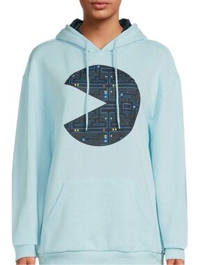Light Blue Pac-Man Graphic Hoodie Sweatshirt - Unbranded
